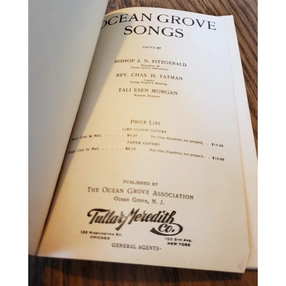 Ocean Grove Songs NJ Official Hymnal 1920's J.N Fitzgerald